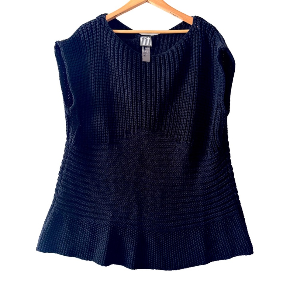 Black Sleeveless Split Back Knit Sweater Top